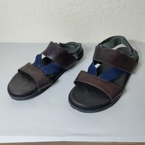 Anthony Veer Mens Leather Sandals Brown Navy Blue MAB140NB Handmade Size 14